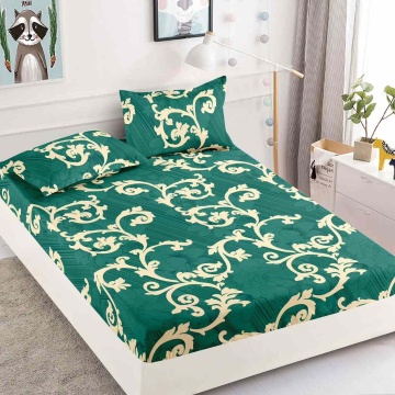 Husă de pat din finet cu elastic și 2 fețe de pernă, pat 2 persoane, verde, HBF-274