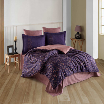 Lenjerie de pat, 100% bumbac satinat, pat 2 persoane, 6 piese, violet / mov, Gris