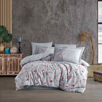 Lenjerie de pat Benita, bumbac poplin 100%, 4 piese, pat 2 persoane, gri