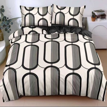 Lenjerie de pat crem cu model geometric negru, 4 piese, policoton