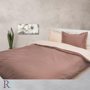 Lenjerie de pat cu 2 fețe, 100% bumbac satin, crem/maro, Roxyma Dream – imagine de catalog a produsului