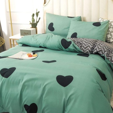 Lenjerie de pat cu 2 fete, policoton, 4 piese, pat 2 persoane, verde / negru, A50-475