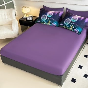 Cearceaf cu elastic mov violet și fețe de pernă cu păpădii luminoase JOJO HOME