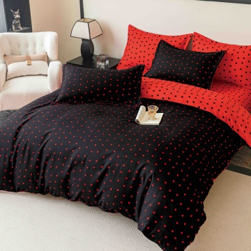 Lenjerie de pat finet 1 persoană, 4 piese, roșu și negru, buline, JoJo Home, FNJ1-265