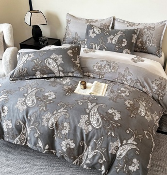 Lenjerie de pat finet, 2 persoane, 6 piese, fără elastic, paisley, gri și alb, JoJo Home, FNJ-495