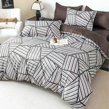 Lenjerie de pat finet cu elastic, 6 piese, alb, negru și maro, geometric, JoJo Home, FNJE-272
