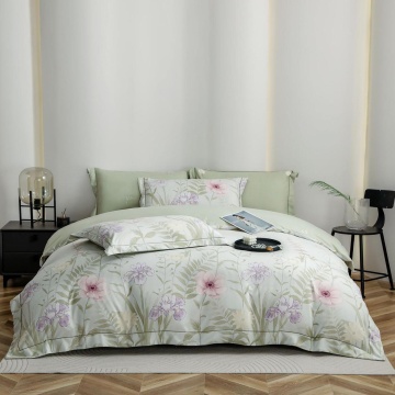 lenjerie de pat din finet gros cu broderie si elastic, pentru pat dublu, culoare verde salvie