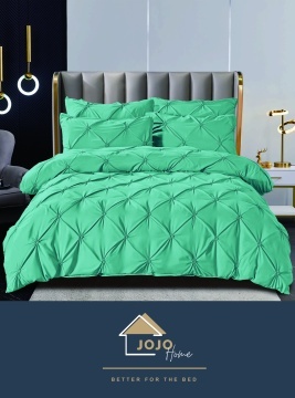 Lenjerie de pat premium verde menta cu pliuri decorative brodate, 6 piese, pentru 2 persoane, Jojo Home