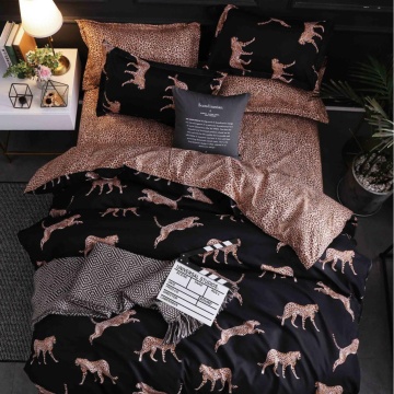 Lenjerie Pat Policotton 4 Piese | Johnny Home | Leopard Black | Negru | 200×230 cm