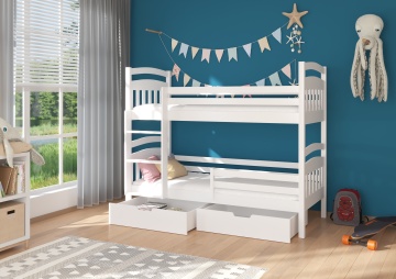 Pat copii ADRK ADA – 90x200 cm – cu somieră inclusă – cu ladă de depozitare – cu barieră de protecție – Alb – SKU CH-ADA-W-208+M-E498