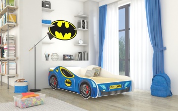 Pat copii ADRK BATCAR – 80x160 cm – cu somieră inclusă – Albastru