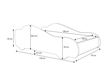 Pat copii ADRK CAR 4x4 – 70x140 cm – Roșu – prezentare alternativă a modelului