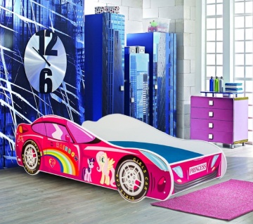 Pat copii ADRK CAR PINK – 80x160 cm – cu somieră inclusă – Roz