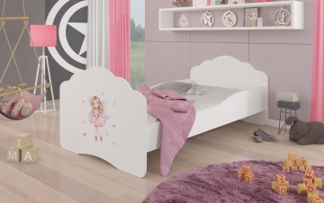 Pat copii ADRK CASIMO – 70x140 cm – cu somieră inclusă – Fetiță cu aripi – Alb – lemn de Pin