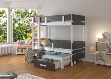 Pat copii ADRK ETAPO – 80x180 cm – cu somieră inclusă – cu ladă de depozitare – Alb / Antracit – SKU CH-Eta-W+ANT-188+M-E2149
