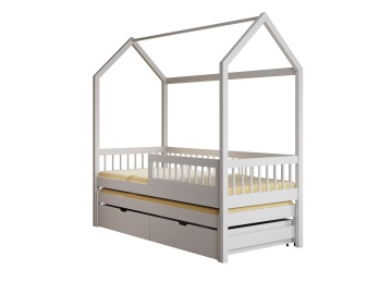 Pat copii ADRK House Artes – 90x200 cm – cu somieră inclusă – cu ladă de depozitare – Alb – SKU CH-ART-W-200-M