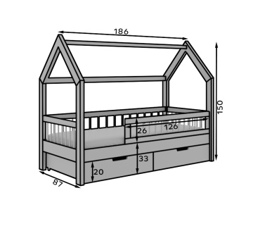 Pat copii ADRK House Galicja – 90x200 cm – Pin – prezentare alternativă a modelului
