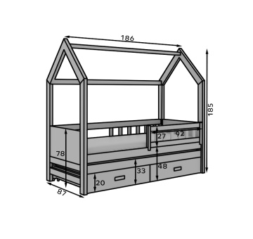Pat copii ADRK House Jaspis – 80x180 cm – Alb / Stejar – prezentare alternativă a modelului – cadru alternativ al produsului