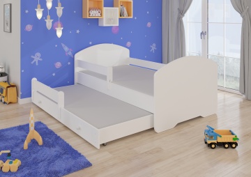 Pat copii ADRK PEPE II – 80x160 cm – cu somieră inclusă – cu barieră de protecție – Alb