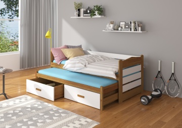Pat copii ADRK TIARRO – 90x200 cm – cu somieră inclusă – cu ladă de depozitare – Stejar / Alb – SKU CH-Tia-OAK+W-206-E1372