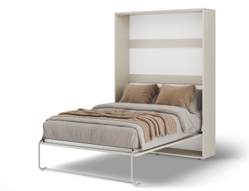 Pat rabatabil ADRK Vivario 140 – 140x200 cm – Cașmir – deschis cu lenjerie bej, vedere trei sferturi