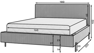 Pat tapițat ELTAP Plissa Bed, 160x200 cm, gri, Relax 03 – prezentare vizuală a designului