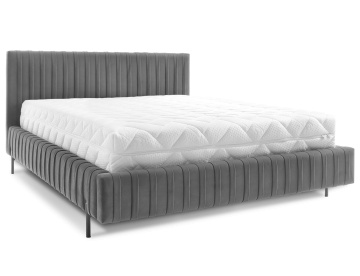 Pat tapițat ELTAP Plissa Bed, 160x200 cm, gri, Velvetmat 4, CU SOMIERĂ METALICĂ, Mecanism pe gaz, CU LADĂ