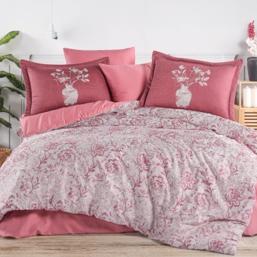 Set lenjerie de pat bumbac saten 100% Bolera | Hobby Home | roz prăfuit | floral | 6 piese | 2 persoane