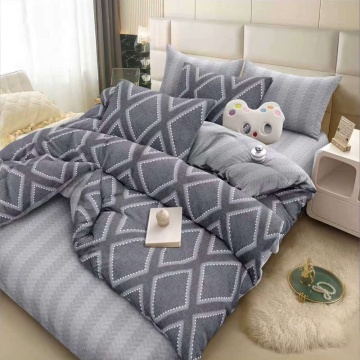 Set lenjerie de pat cu elastic și cearșaf plat, policoton, 4 piese, gri și gri închis, Elegant Home Pucioasa, E203