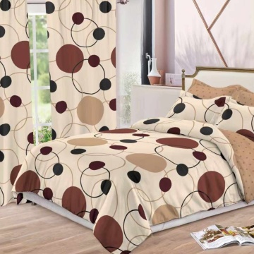 set complet format din lenjerie de pat si draperie, culoare bej
