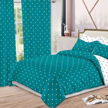 set complet format din lenjerie de pat si draperie, culoare alb / turquoise