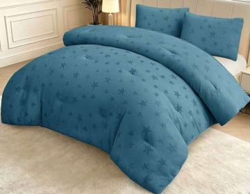 Set pilotă plușată gofrată Johnnie Home 200x230 cm + 2 fețe de pernă 50x70 cm, albastru petrol, 3 piese