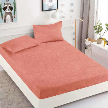 Husă de pat cu elastic din finet, 3 piese, pat 2 persoane, corai, HBF-265