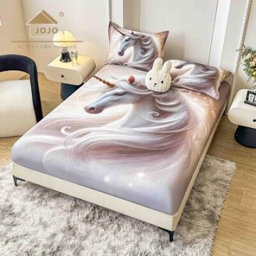 Husă de pat Finet 5D bej cu unicorn + 2 fețe de pernă | JoJo Home