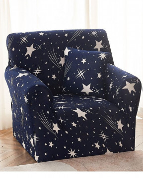 Husa elastica pentru fotoliu, cu brate, alb / bleumarin, HEJ1-21