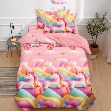 Lenjerie de pat 1 persoană Magic Unicorn 4 piese, cu cearceaf cu elastic, Policoton – Johnny Home