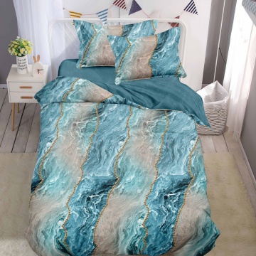 Lenjerie de pat 1 persoană Turcoaz Marble 4 piese, cu cearceaf cu elastic, Policoton – Johnny Home Pucioasa
