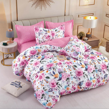 Lenjerie de pat 2 persoane, tesatura tip finet, roz, 6 piese, Jo-Jo Home, FNJ-392