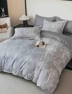 Lenjerie de Pat 2 Persoane, Tip Finet, 6 Piese, Cearșaf cu Elastic, Gri, Jojo Home, FNJE-254