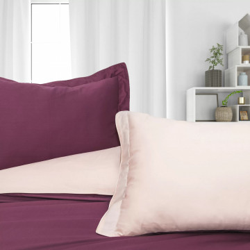 Lenjerie de pat cu 2 fețe Praskova, 100% bumbac satin, roz pudră / mov închis, Roxyma Dream – prezentare vizuală a produsului