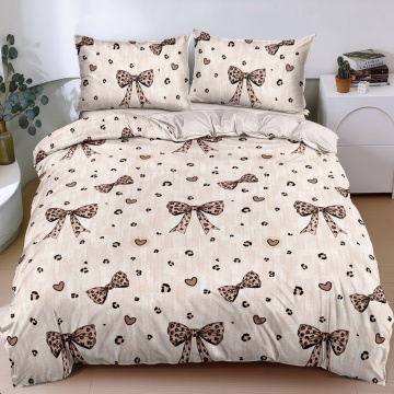 Lenjerie de pat cu funde elegante și imprimeu animal print, 4 piese, policoton