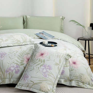 lenjerie de pat cu 2 fete din finet gros, cu imprimeu floral si broderie