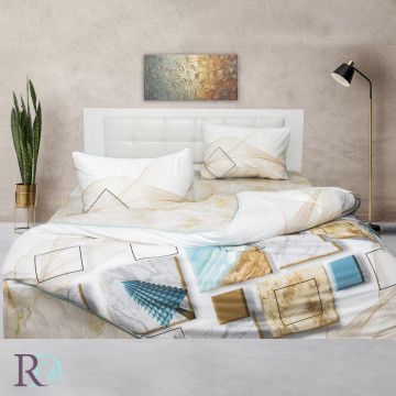Lenjerie de pat Marble, 100% bumbac satin, alb / auriu, Roxyma Dream – fotografie de prezentare a produsului