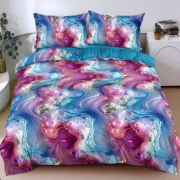 Lenjerie de pat turcoaz cu model abstract multicolor, 4 piese, policoton