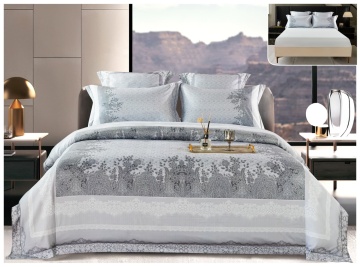 Lenjerie pat satin digital floral elegant | Gri argintiu | 6 piese | 2 persoane | Cu elastic