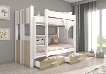Pat copii ADRK ARTA – 80x180 cm – cu somieră inclusă – cu ladă de depozitare – Alb / Sonoma – SKU CH-ARTA-W_S-180
