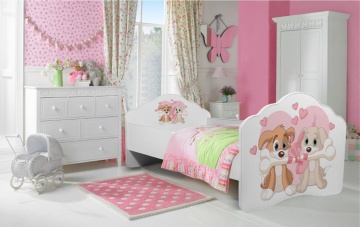 Pat copii ADRK CASIMO – 70x140 cm – cu somieră inclusă – Doi căței – Alb