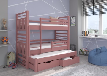 Pat copii ADRK HIPPO – 90x200 cm – cu somieră inclusă – cu ladă de depozitare – Roz – SKU CH-Hip-P-208-E1916