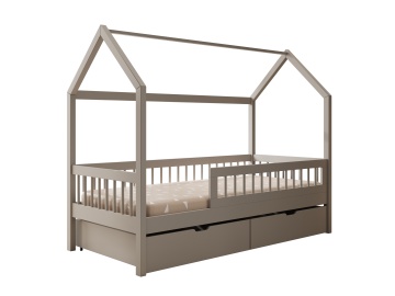 Pat copii ADRK House Galicja – 80x180 cm – cu somieră inclusă – cu ladă de depozitare – Gri – SKU CH-GAL-G-180-M
