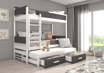 Pat copii ADRK QUEEN – 80x180 cm – cu somieră inclusă – cu ladă de depozitare – Alb / Antracit – SKU CH-QUE-W_AN-M-180